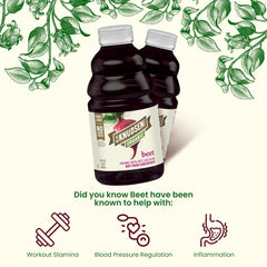 truRoots R.W. Knudsen organic beet juice being poured into a glass.