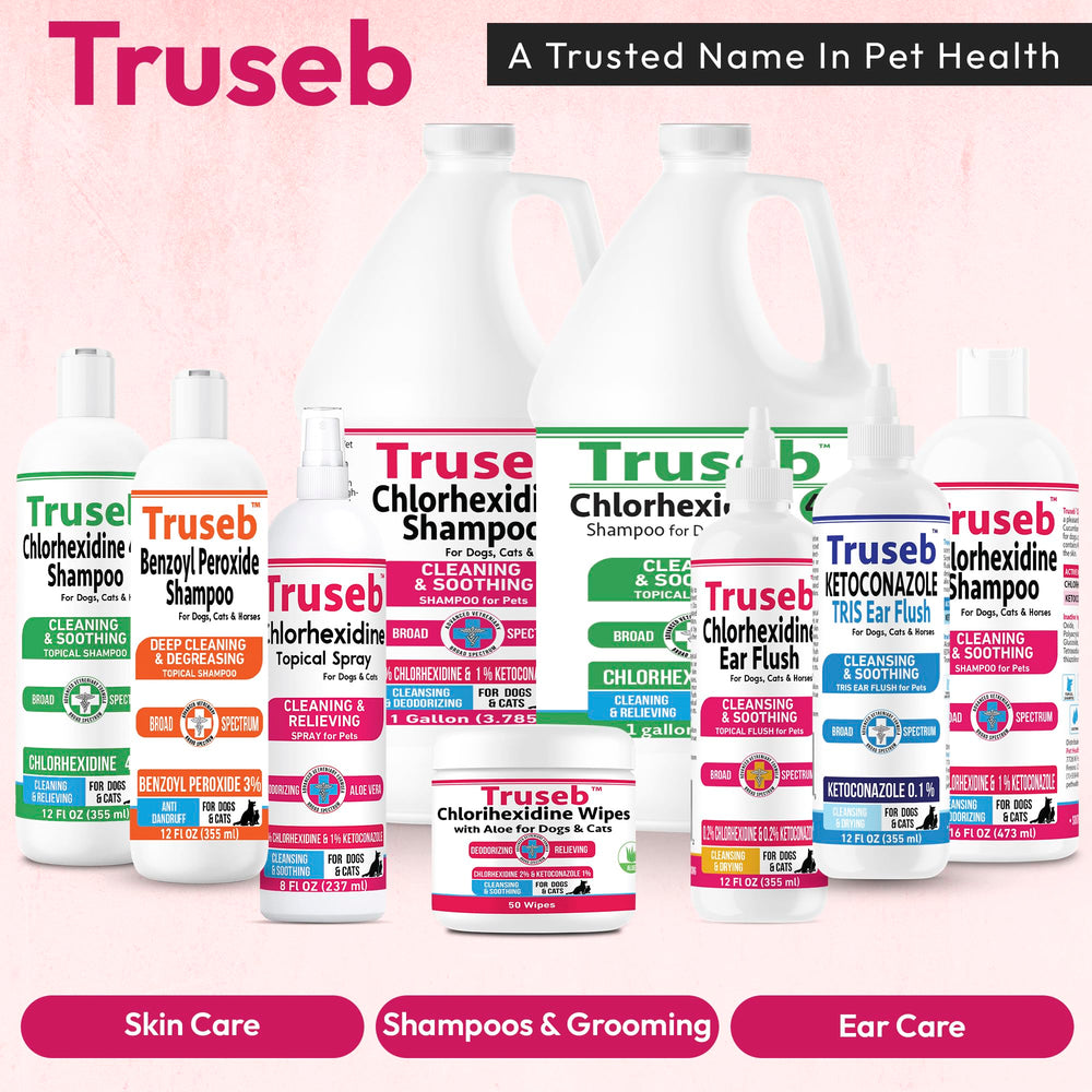 Truseb Application on dog coat demonstrates topical use during grooming.