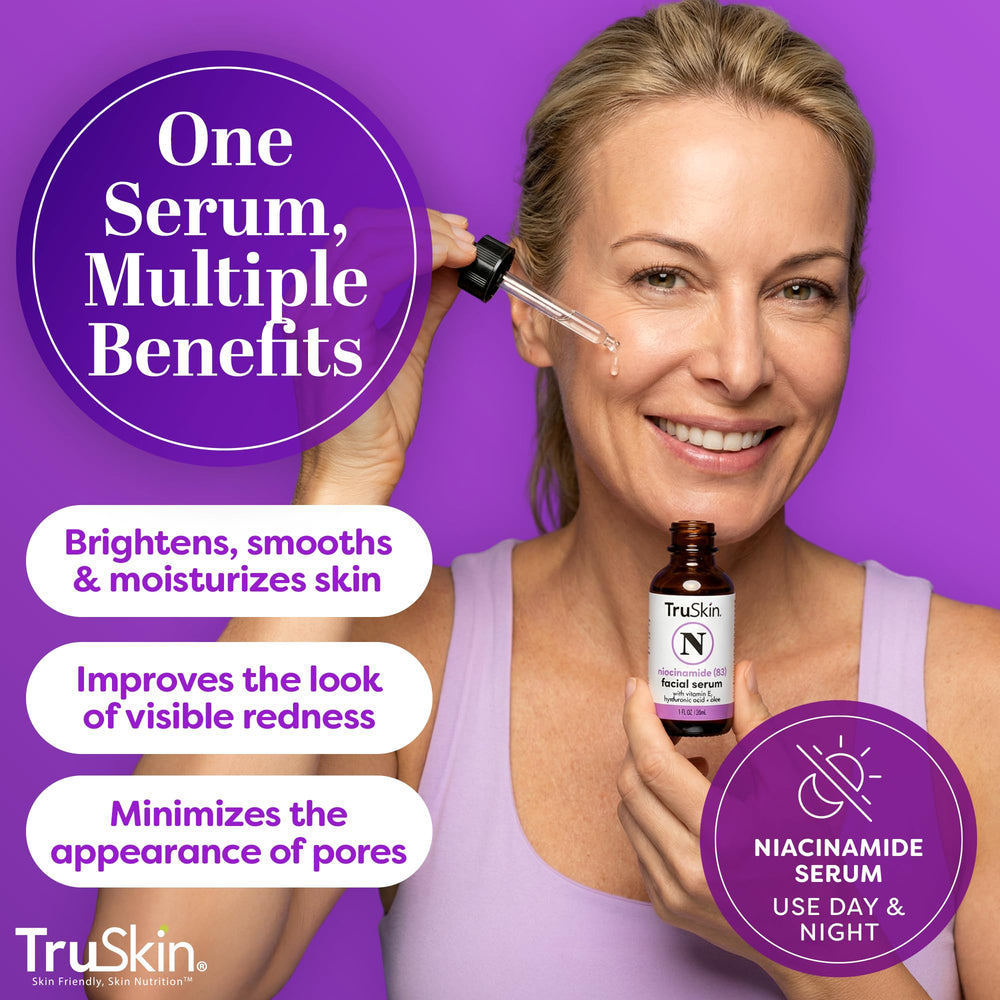 Dewy TruSkin serum droplets highlighting hydration with hyaluronic acid