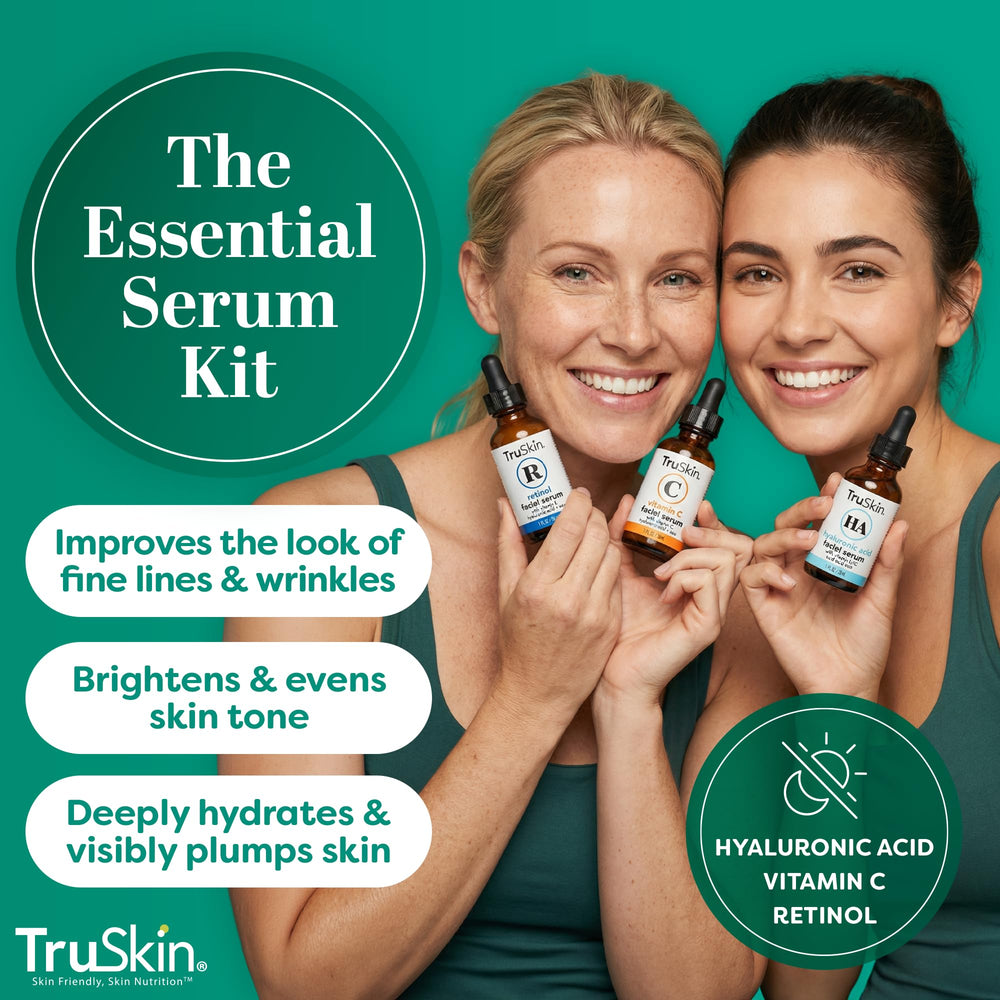 TruSkin Retinol serum bottle promotes smoother texture for nighttime renewal.