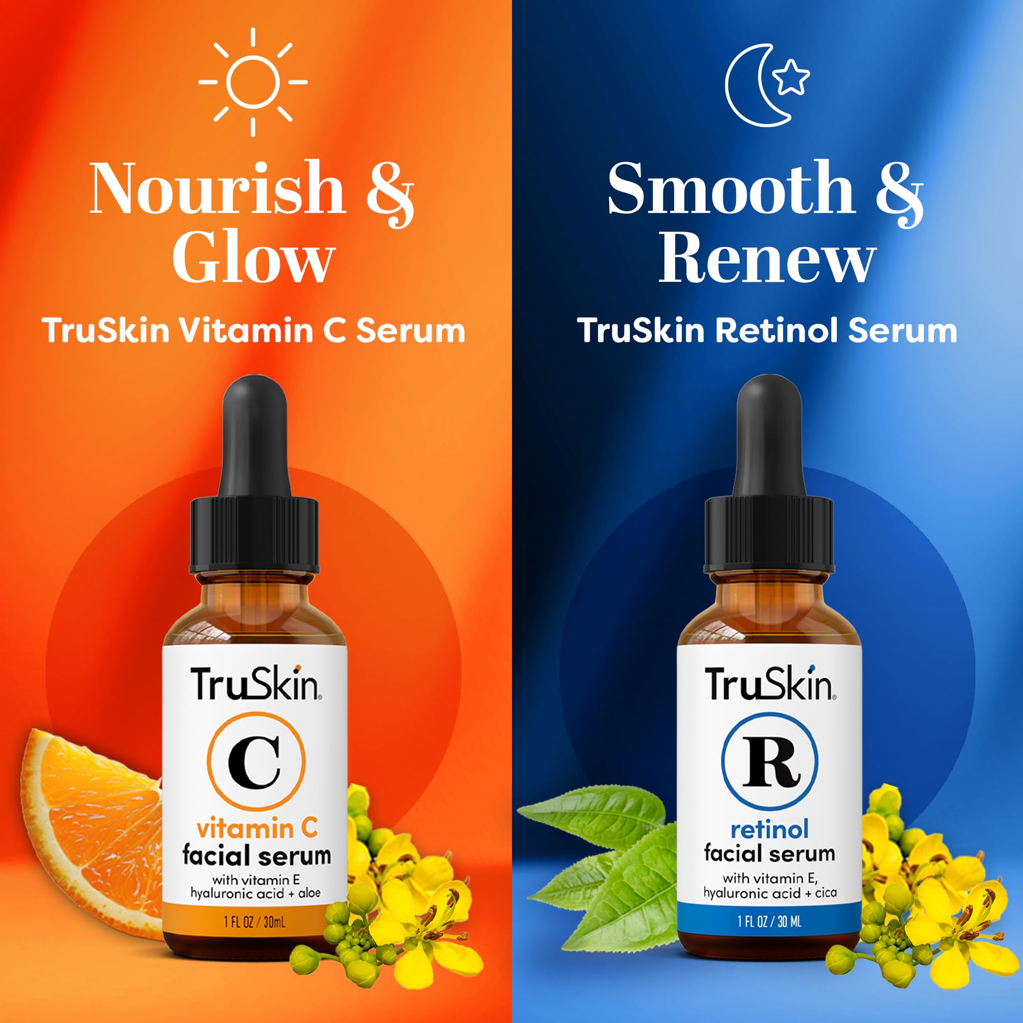 TruSkin Retinol serum bottle refines texture during nighttime routines.
