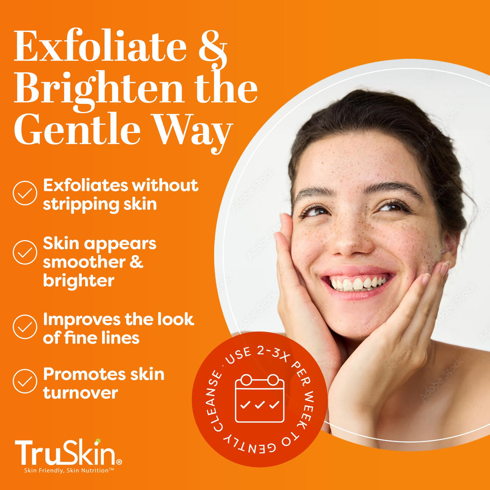 TruSkin exfoliation applied on cheek demonstrates gentle facial massage