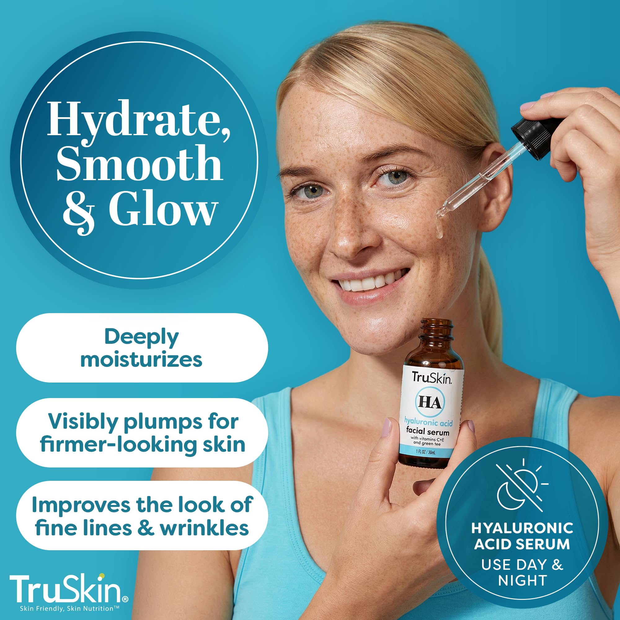TruSkin serum gel texture on the hand indicating quick absorption.