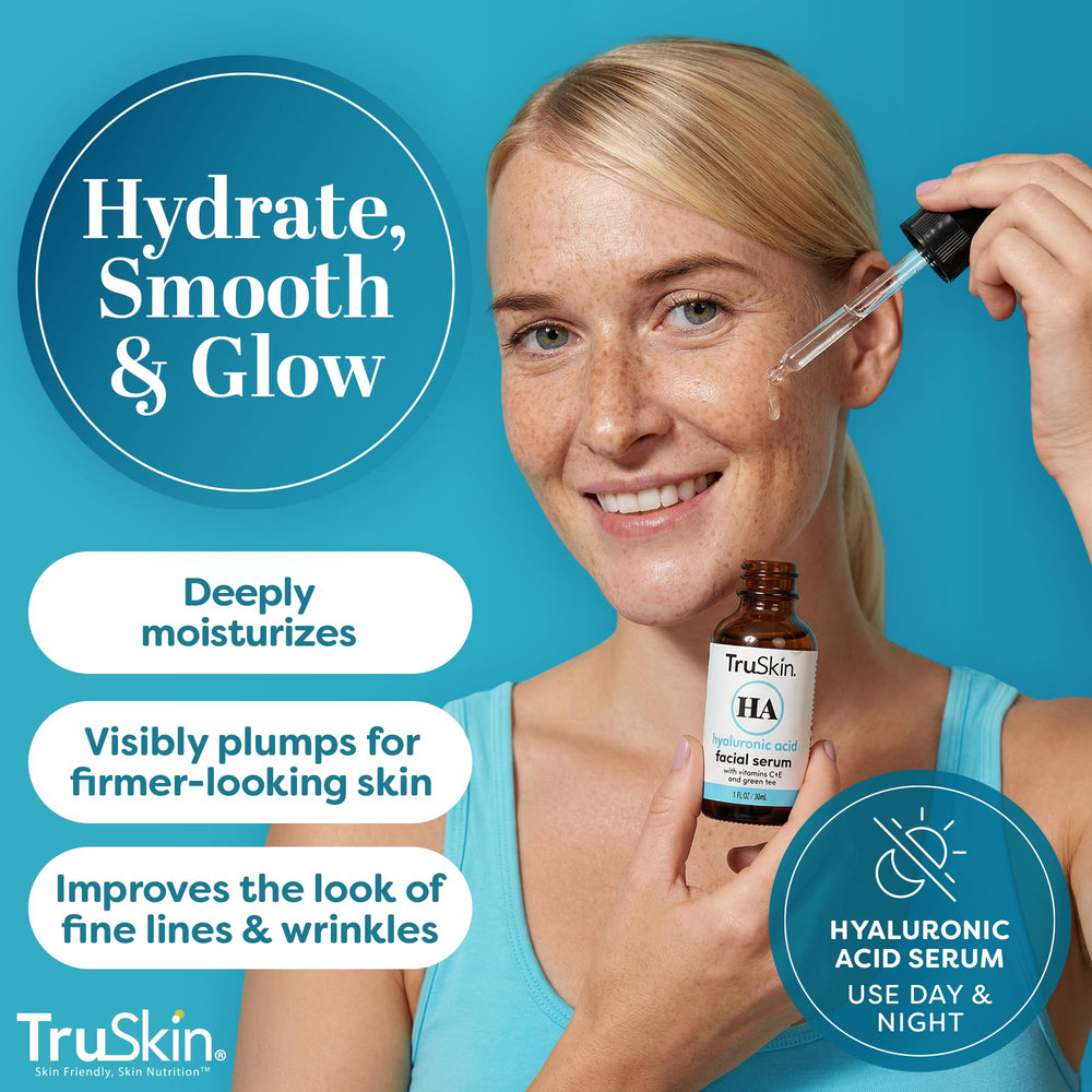 TruSkin serum gel texture on the hand indicating quick absorption.