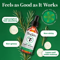 TruSkin Tea Tree Oil Serum ingredients visual highlights salicylic acid and niacinamide.