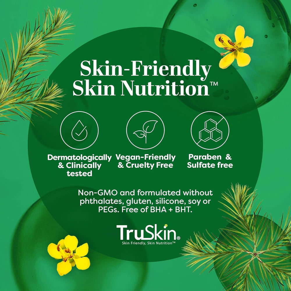 TruSkin Tea Tree Oil Serum unscented formula illustration for sensitive skin suitability.