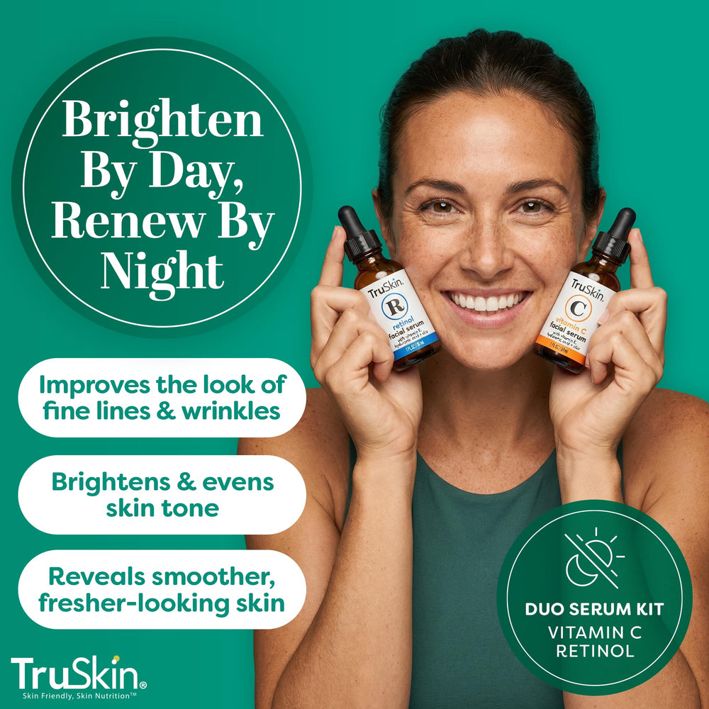 TruSkin Vitamin C and Retinol duo packaging shows a complete AM-PM routine.