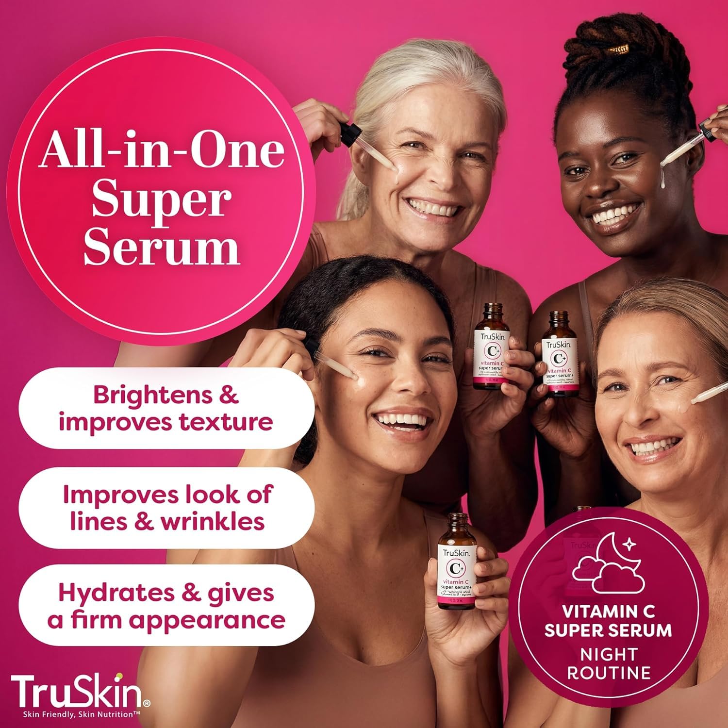 TruSkin Vitamin C Serum pump dispense demonstrates easy application.