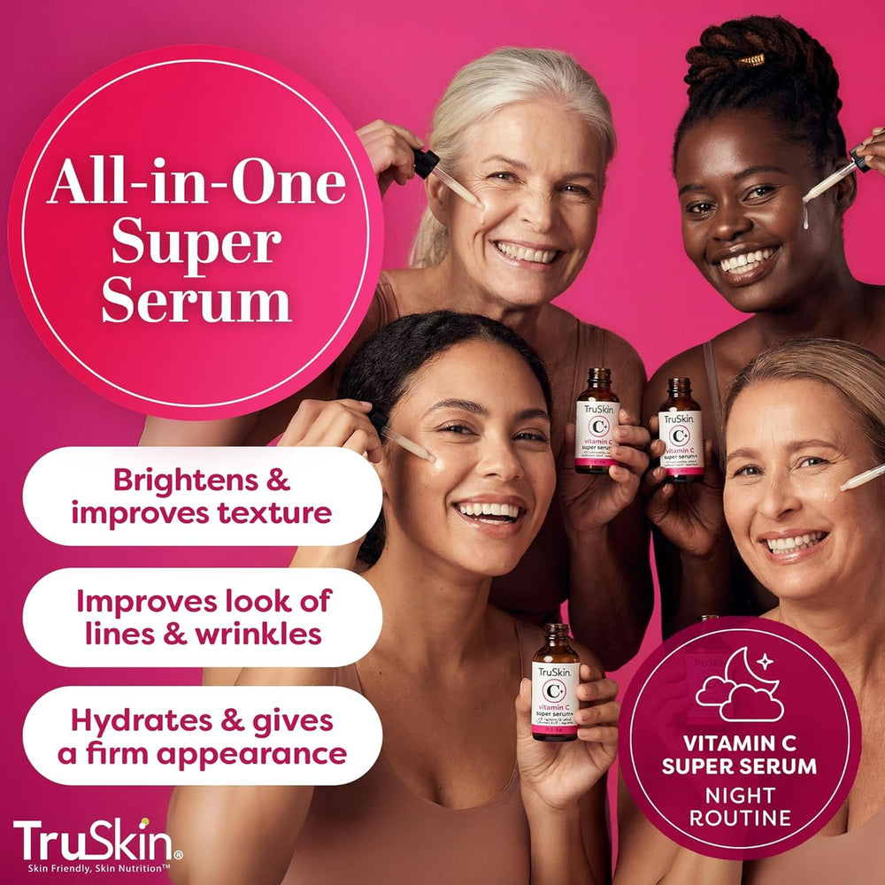 TruSkin Vitamin C Serum pump dispense demonstrates easy application.