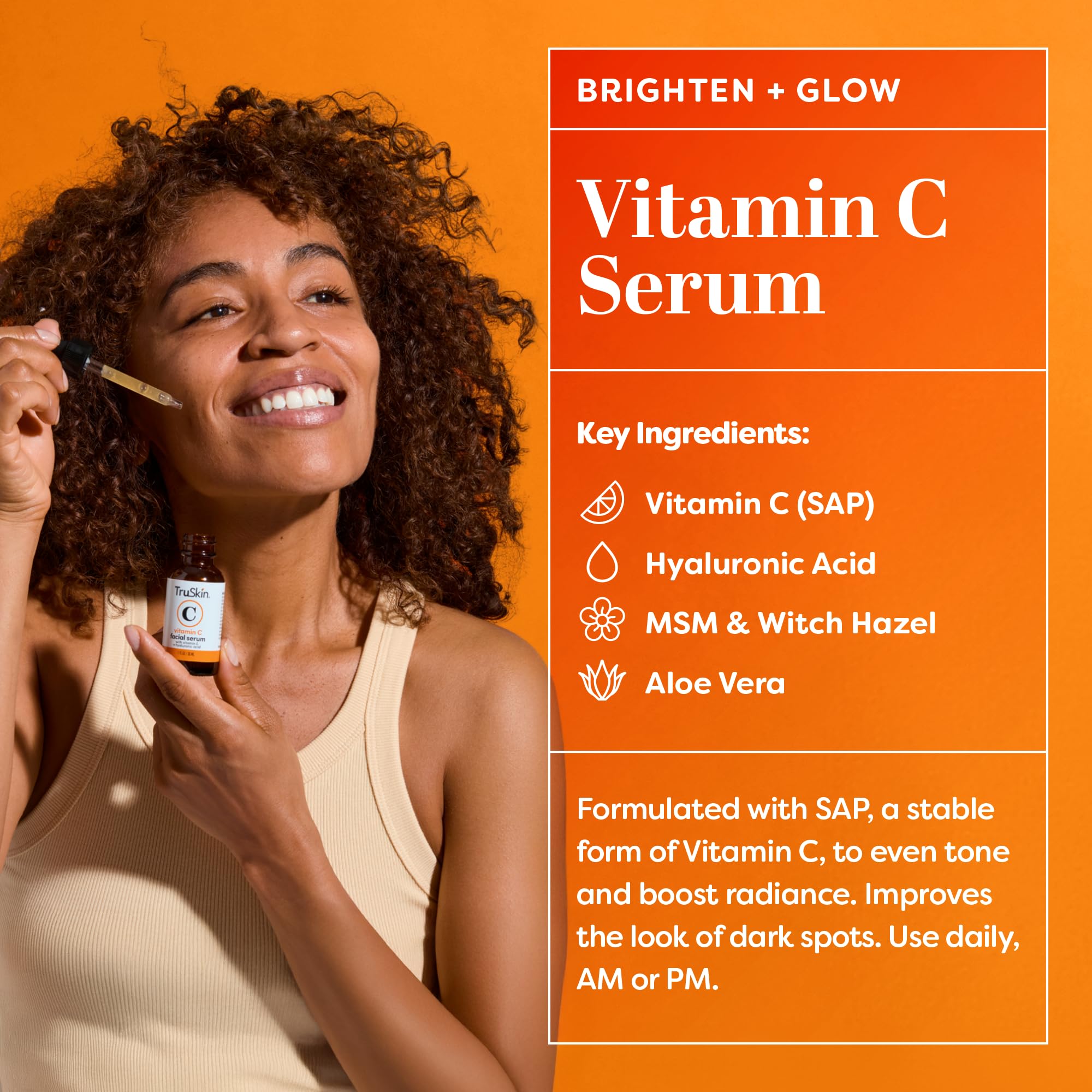 TruSkin Vitamin C serum texture closeup suggests light, fast-absorbing formula for morning use.