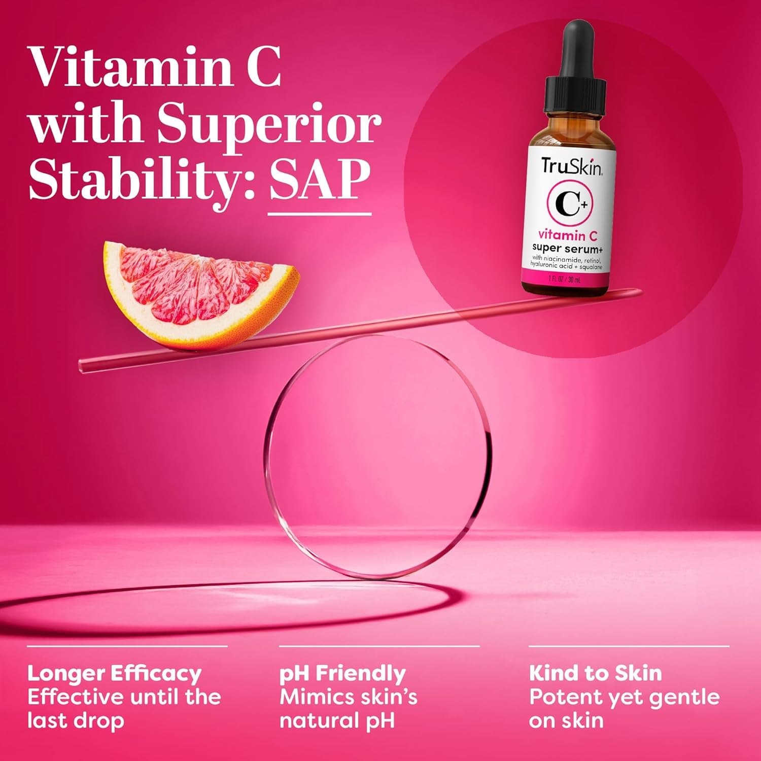 Close-up of TruSkin serum texture shows lightweight hydration on skin.