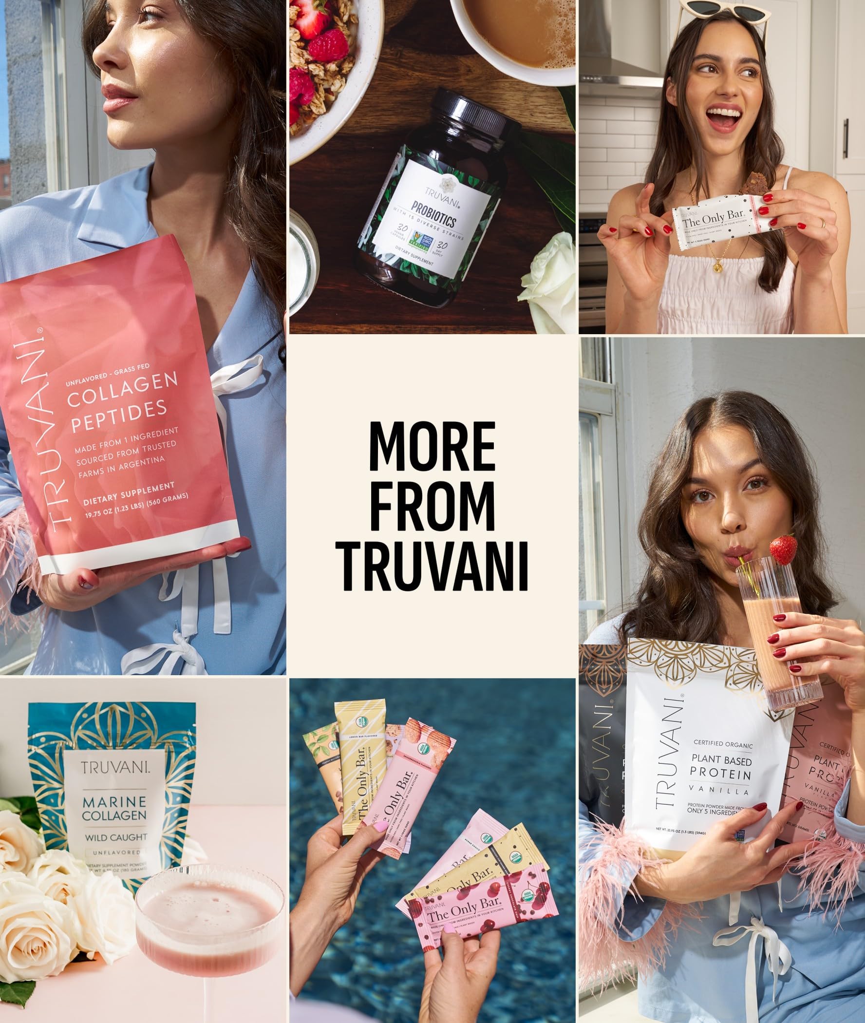 Truvani organic ingredients close-up showing real cocoa and fruit powders