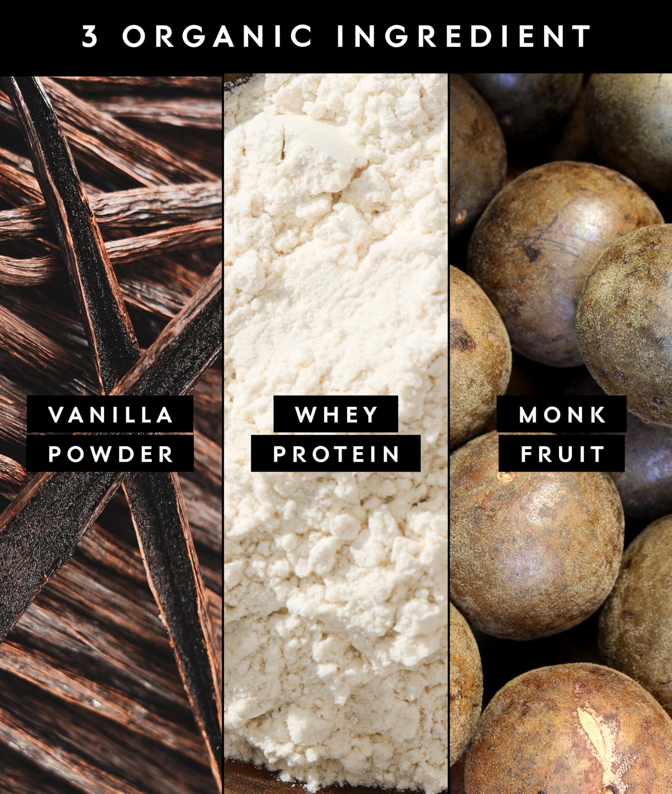 Truvani organic whey tub close-up emphasizing non-GMO and clean ingredients