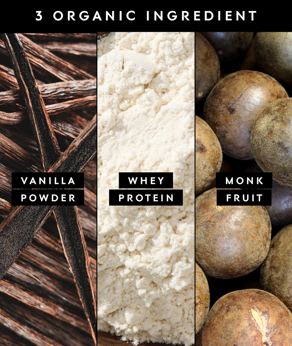 Truvani organic whey tub close-up emphasizing non-GMO and clean ingredients