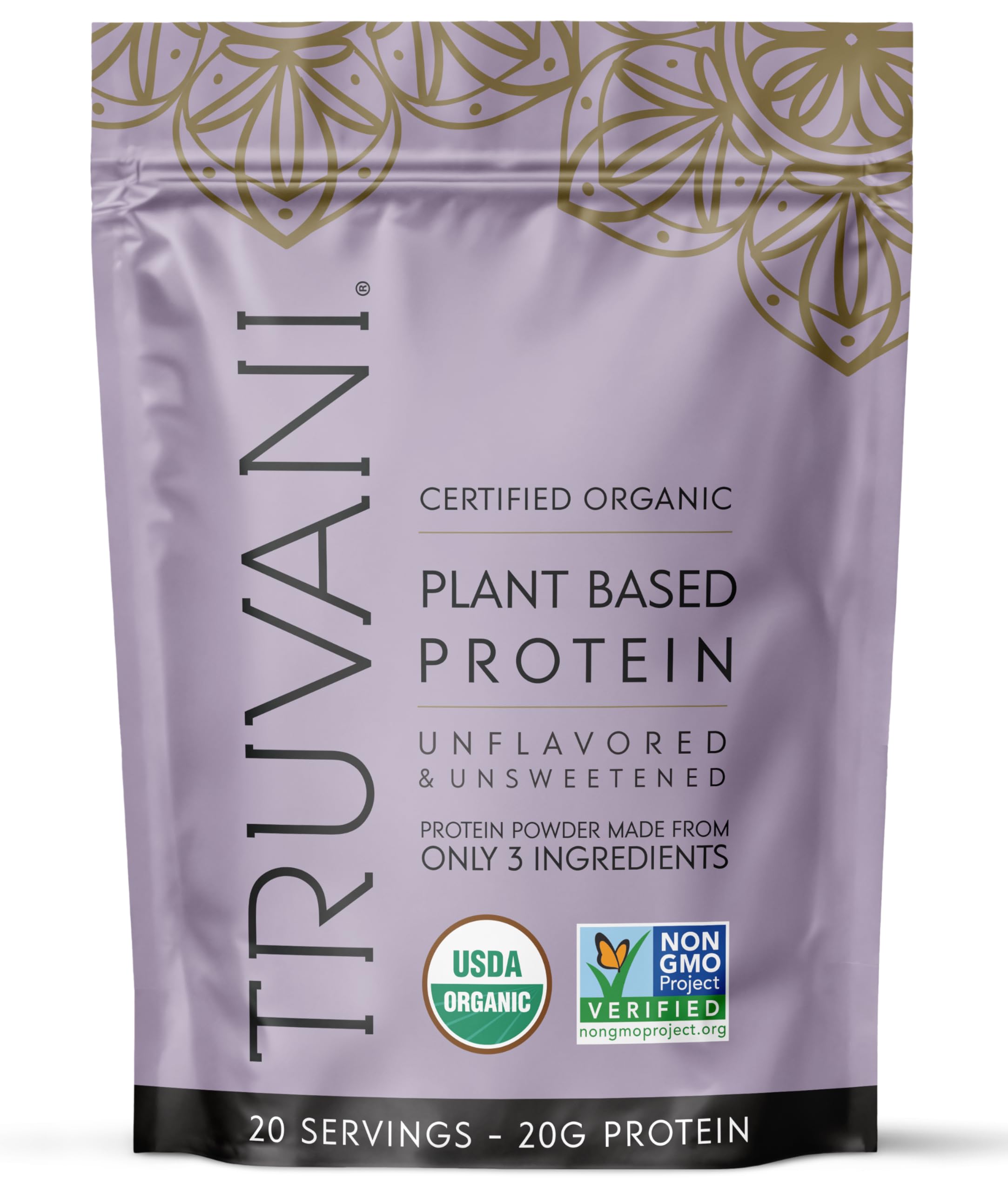 Truvani pea protein powder unflavored tub front, clean label and premium ingredients