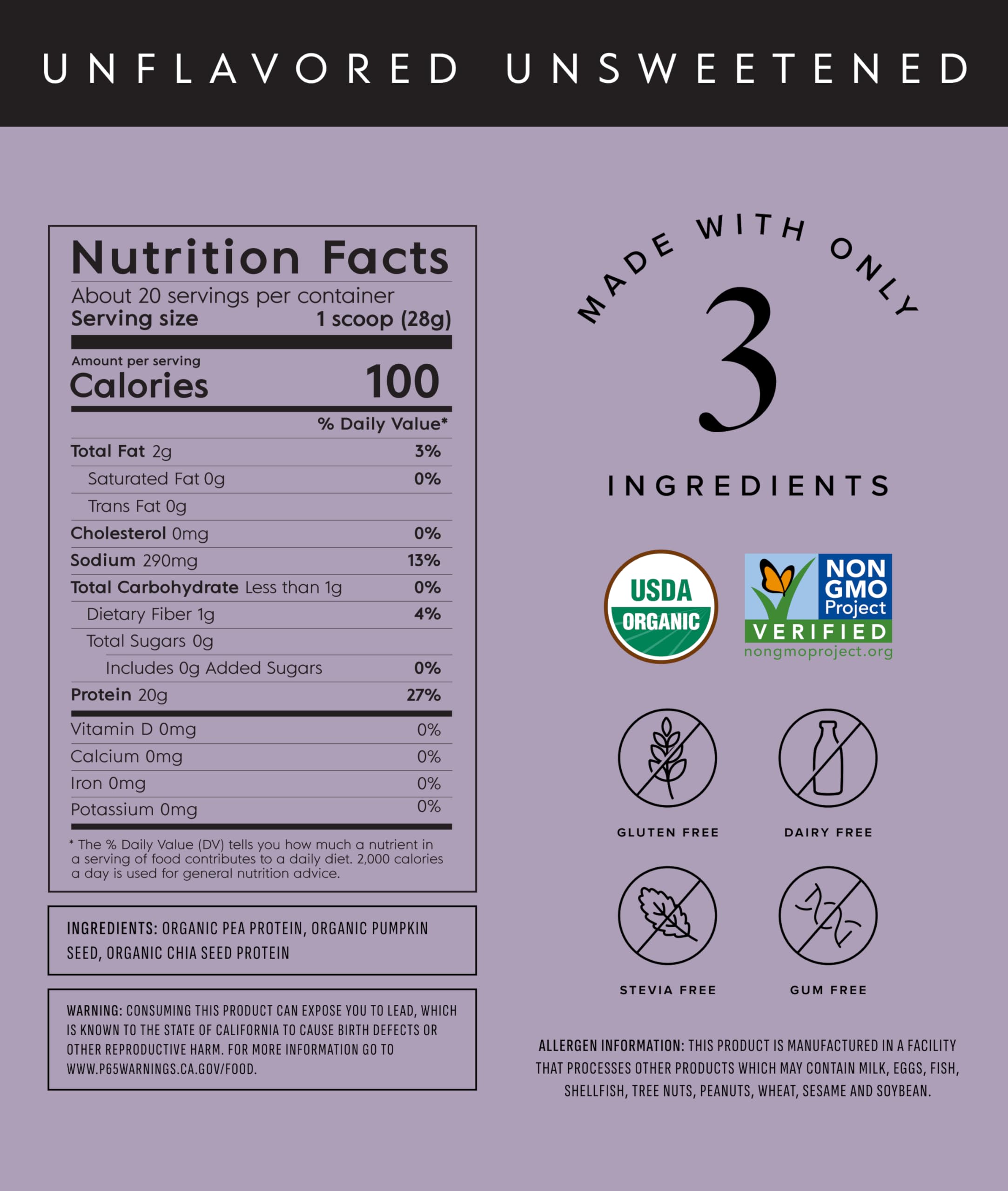 Truvani unflavored tub close-up shows clean ingredients for transparency