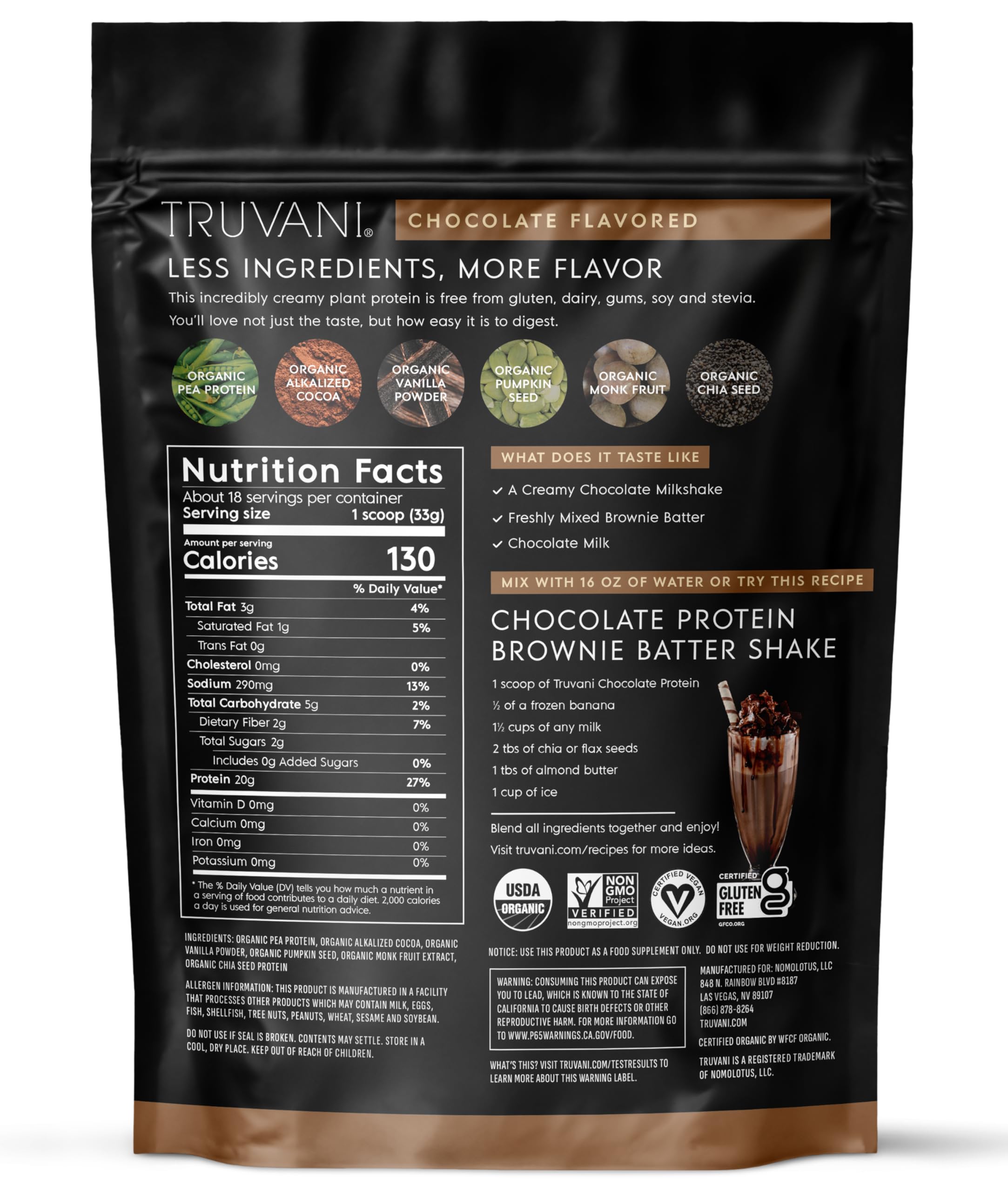 Truvani serving suggestions with a scoop and glass highlight daily nutrition versatility.