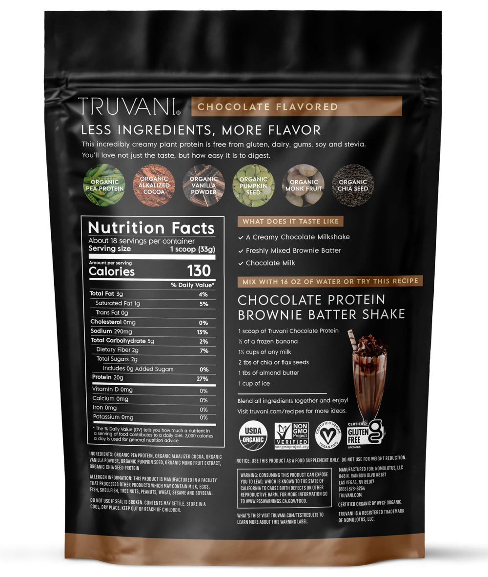 Truvani serving suggestions with a scoop and glass highlight daily nutrition versatility.