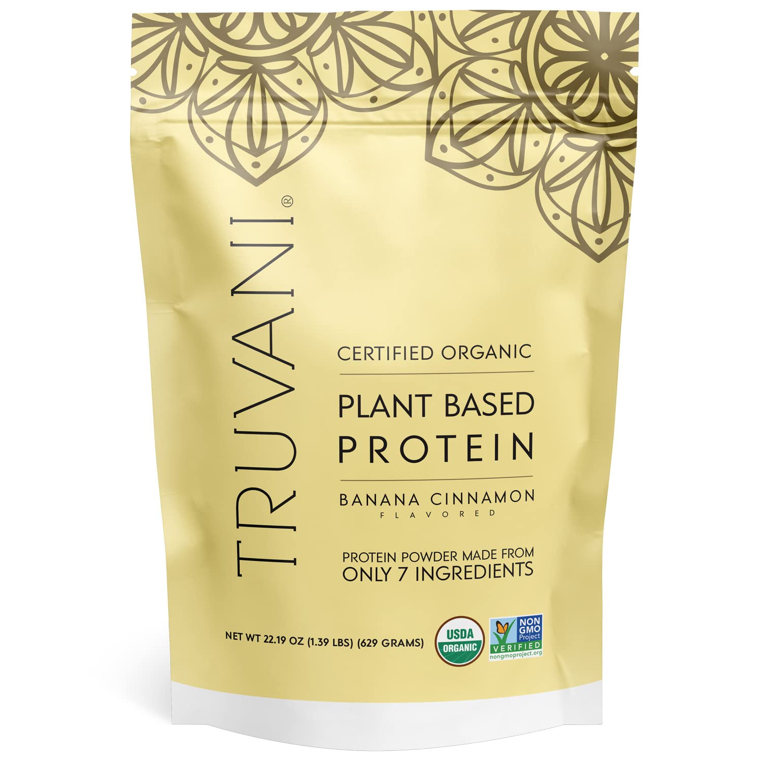 Truvani vegan pea protein powder banana cinnamon bottle for on-the-go protein
