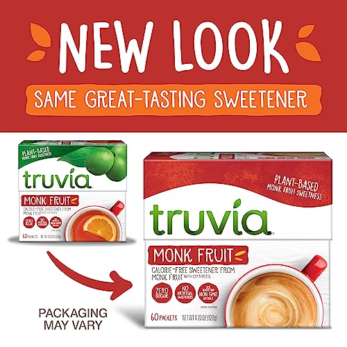 Truvia monk fruit packets in tea for quick, controllable sweetness