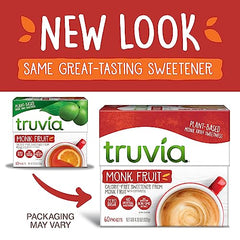 Truvia monk fruit packets in tea for quick, controllable sweetness