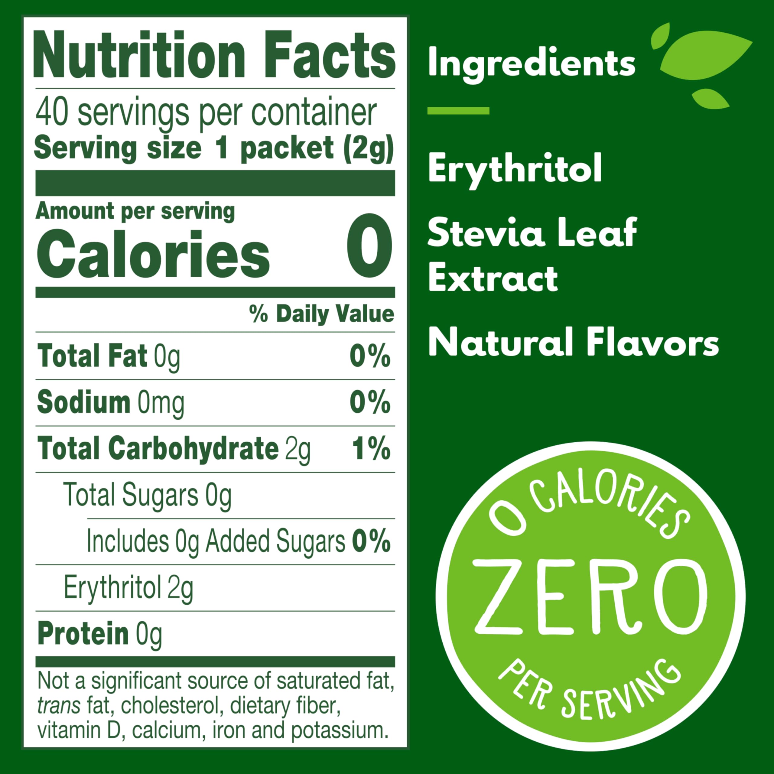Truvia Original packets with a tea cup offer clean, calorie-free sweetness.
