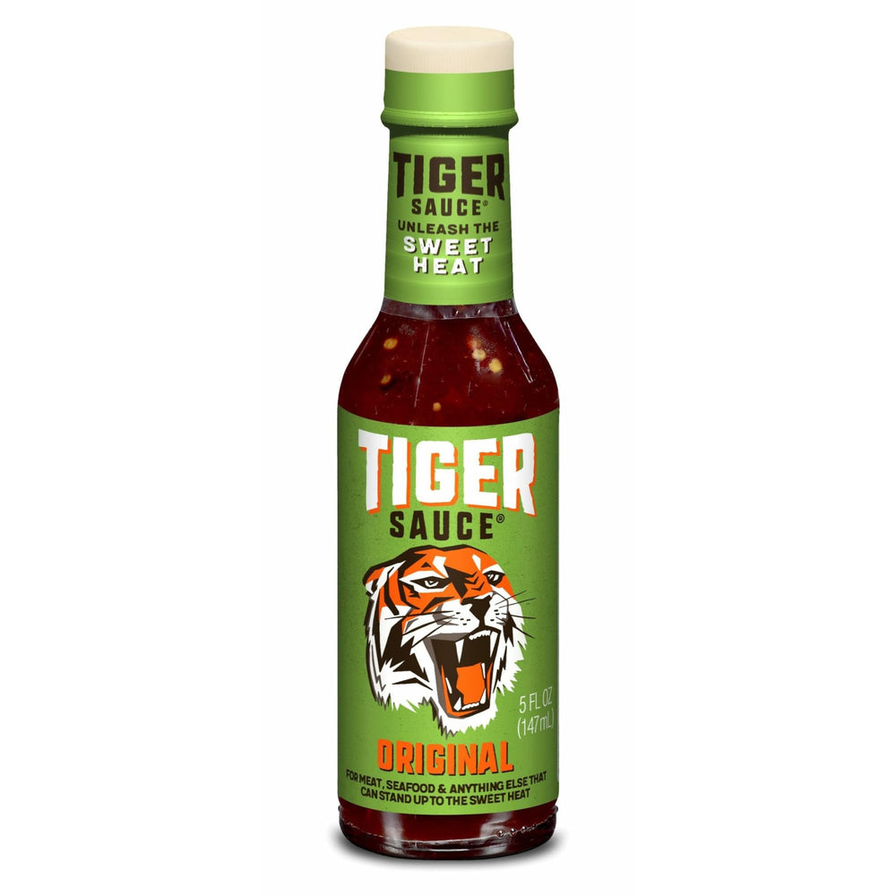 Try Me Tiger Sauce Original bottle front showing bold flavor for meats.