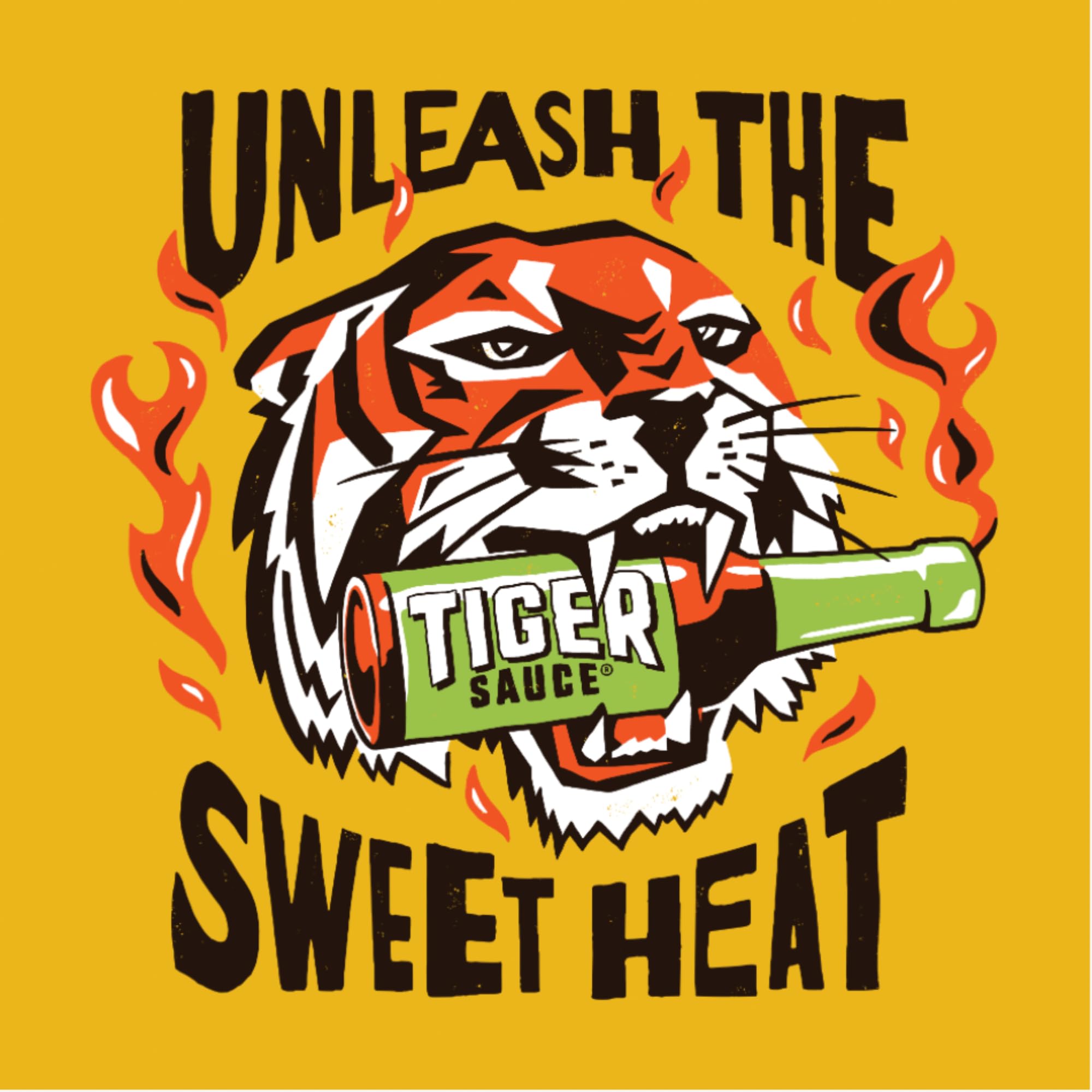 Tiger Sauce Original label close-up, showcasing a sweet and spicy balance