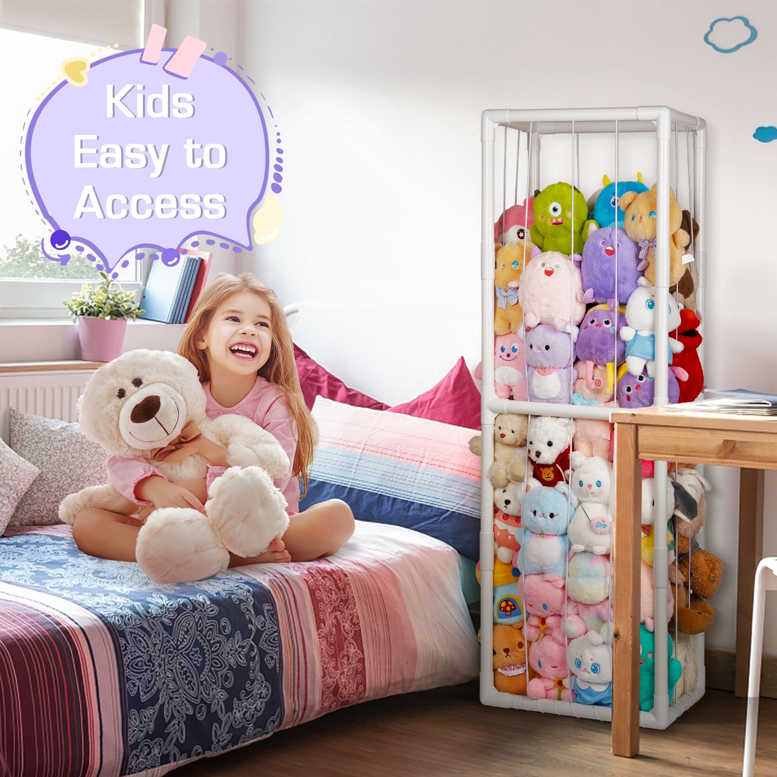 Playroom setup with organized plush display using Trycooling cage