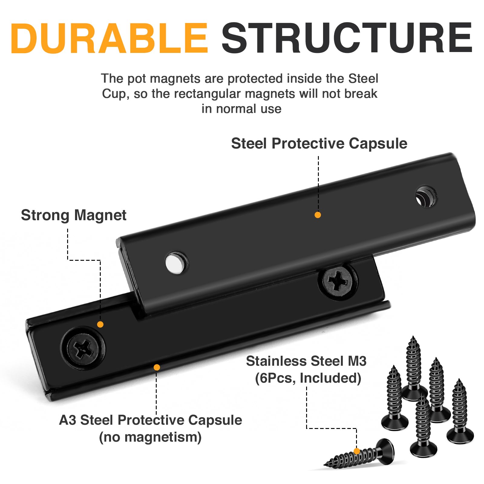 TRYMAG countersunk-hole magnet with screws for flush mounting.