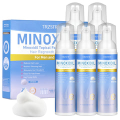 Trzsfr minoxidil foam bottle dispense shows easy, mess-free application for scalp growth.