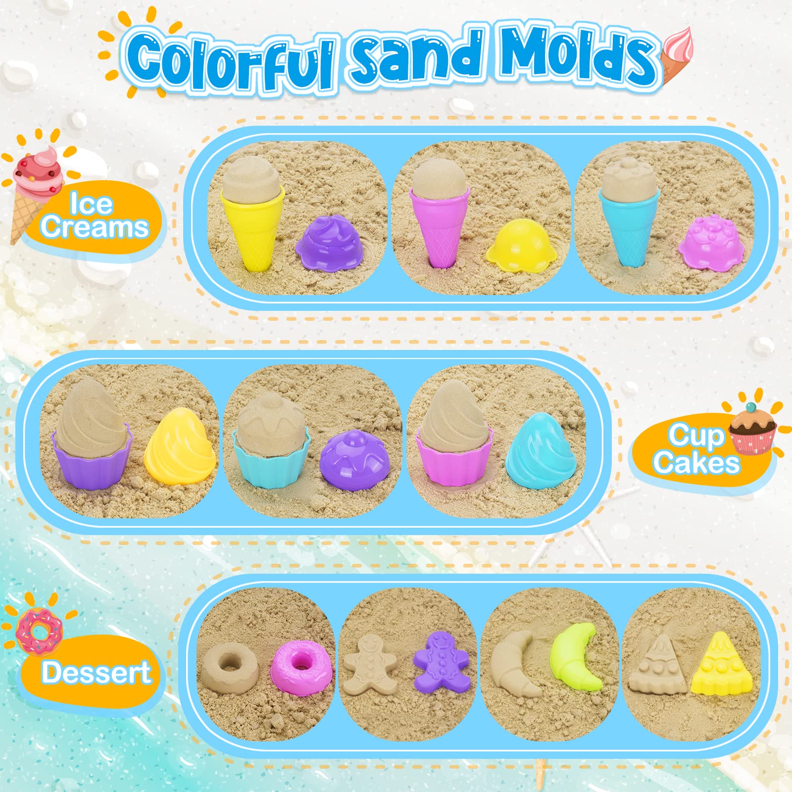 TSDATOWR ice cream molds 12-pc set for colorful beach treats.