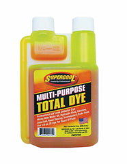 TSI Supercool TD8 total dye bottle for precise dosing in automotive fluids, visible under UV light