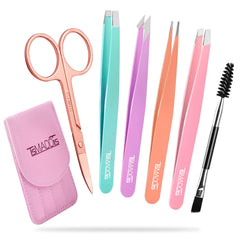 TsMADDTs 6pcs tweezers set for precise eyebrow shaping on the go.