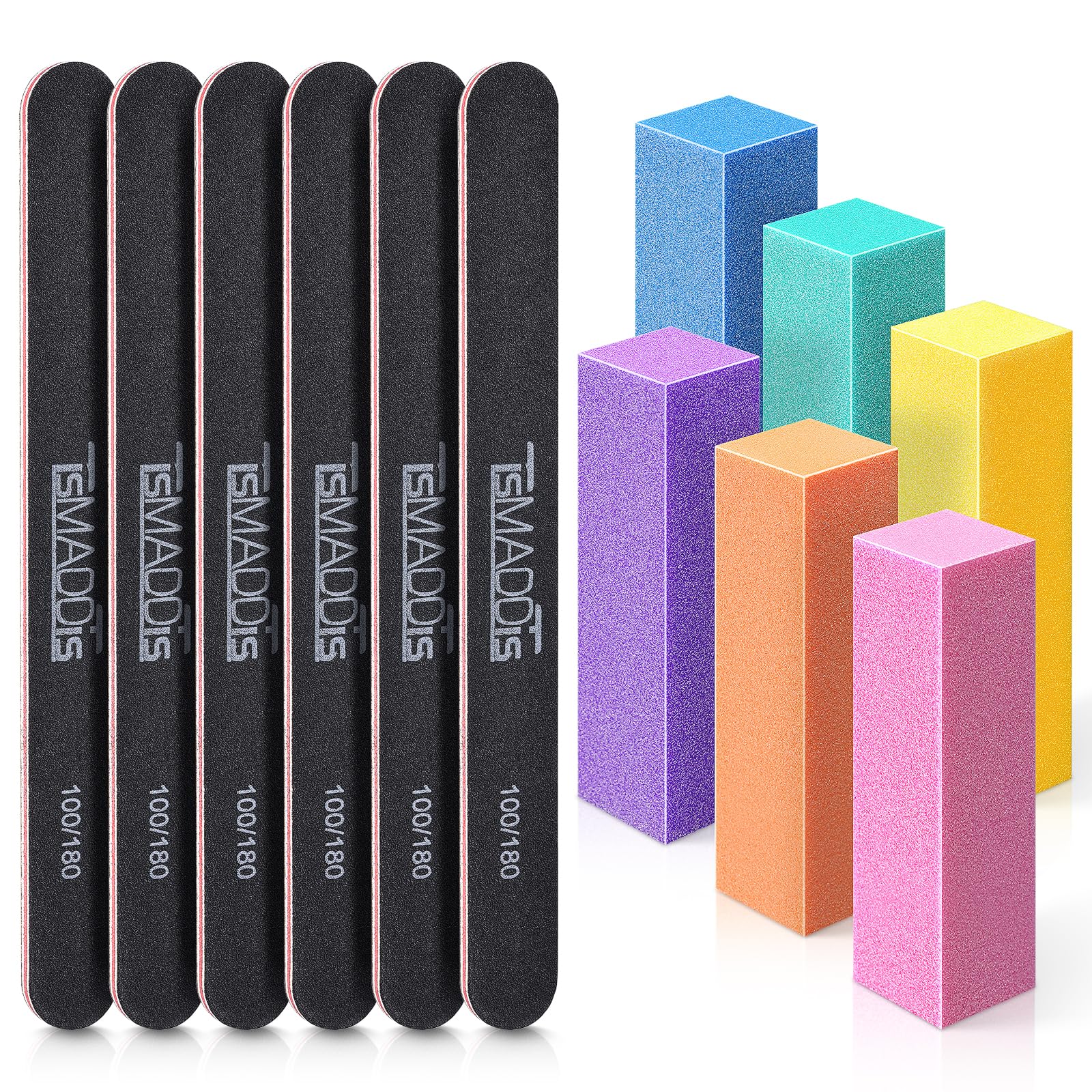 TsMADDTs nail files and buffers kit with dual-grit blocks for shaping natural and acrylic nails