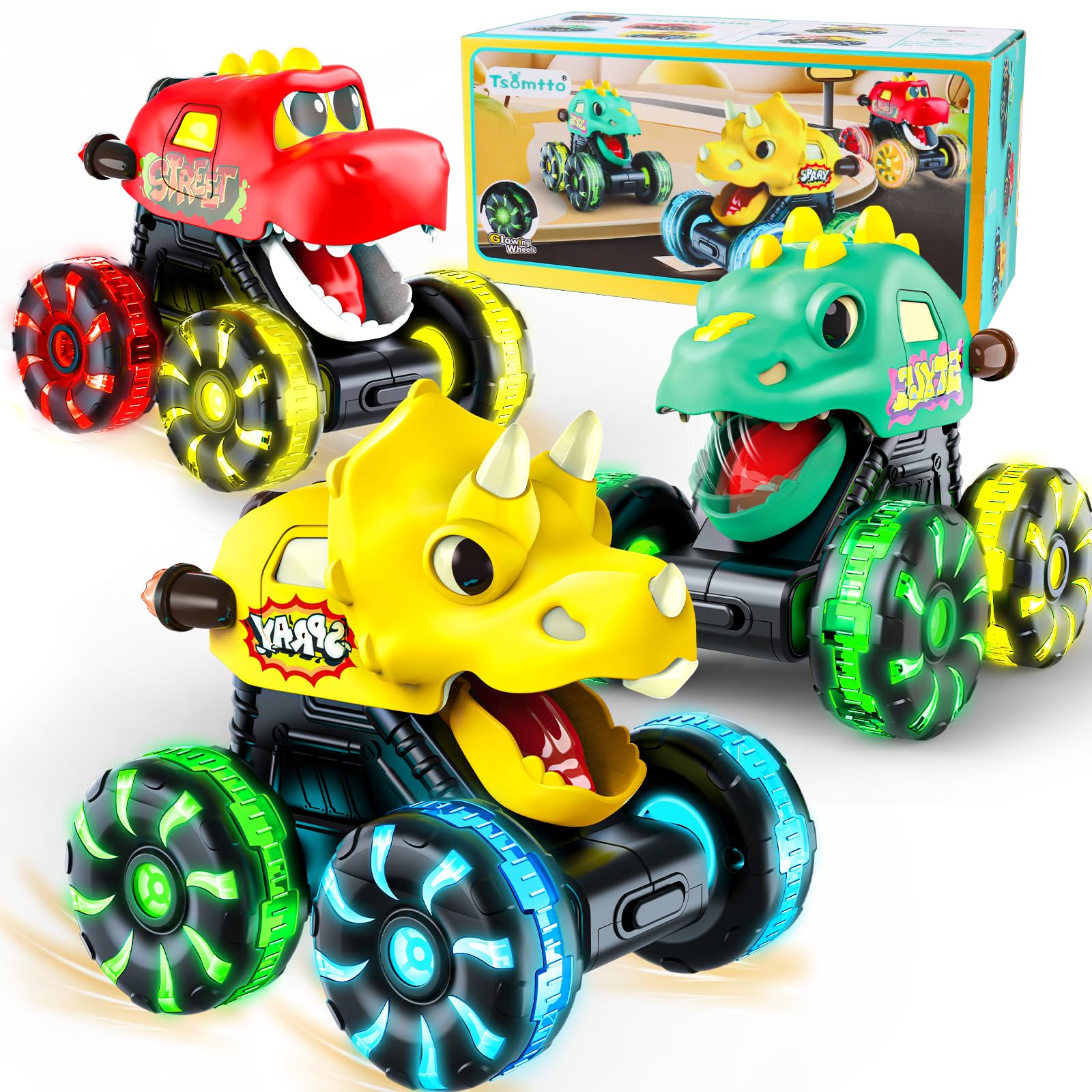 Tsomtto Monster Truck Dinosaur Rex front view for engaging play