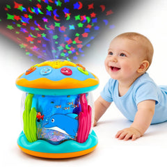 Tsomtto ocean projector star button lights up underwater scene during tummy time