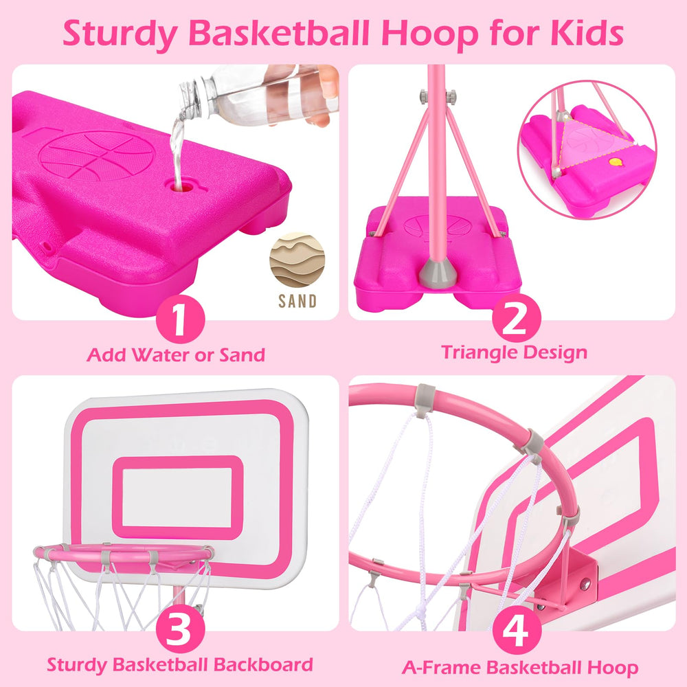 Tsomtto pink indoor/outdoor basketball hoop for home play and yard fun.