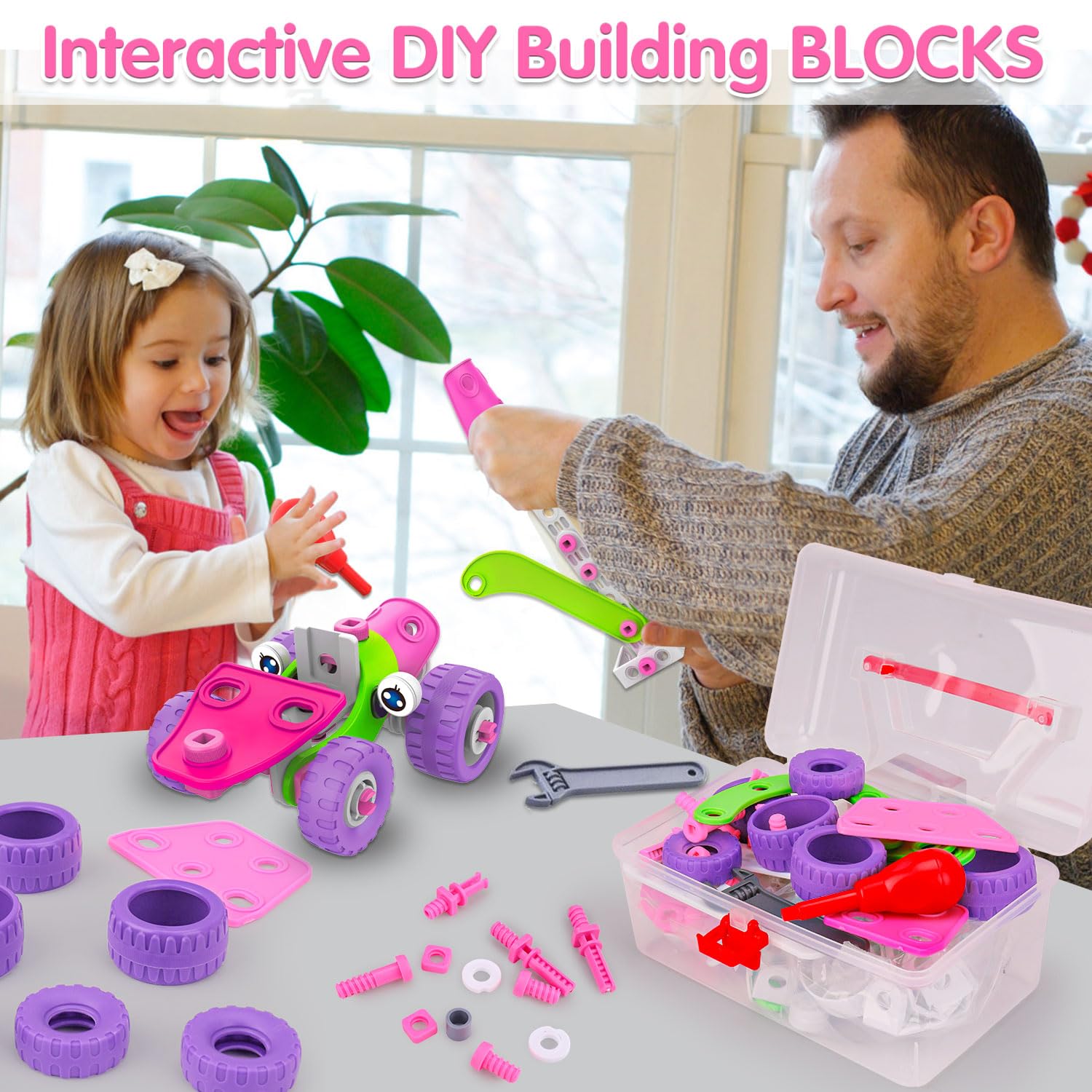 Tsomtto pink building train model encourages step-by-step construction and sequencing