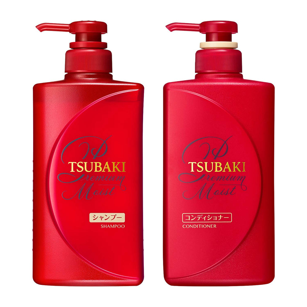TSUBAKI Moist Shampoo bottles showcase new packaging and hydrating formula for dry hair.