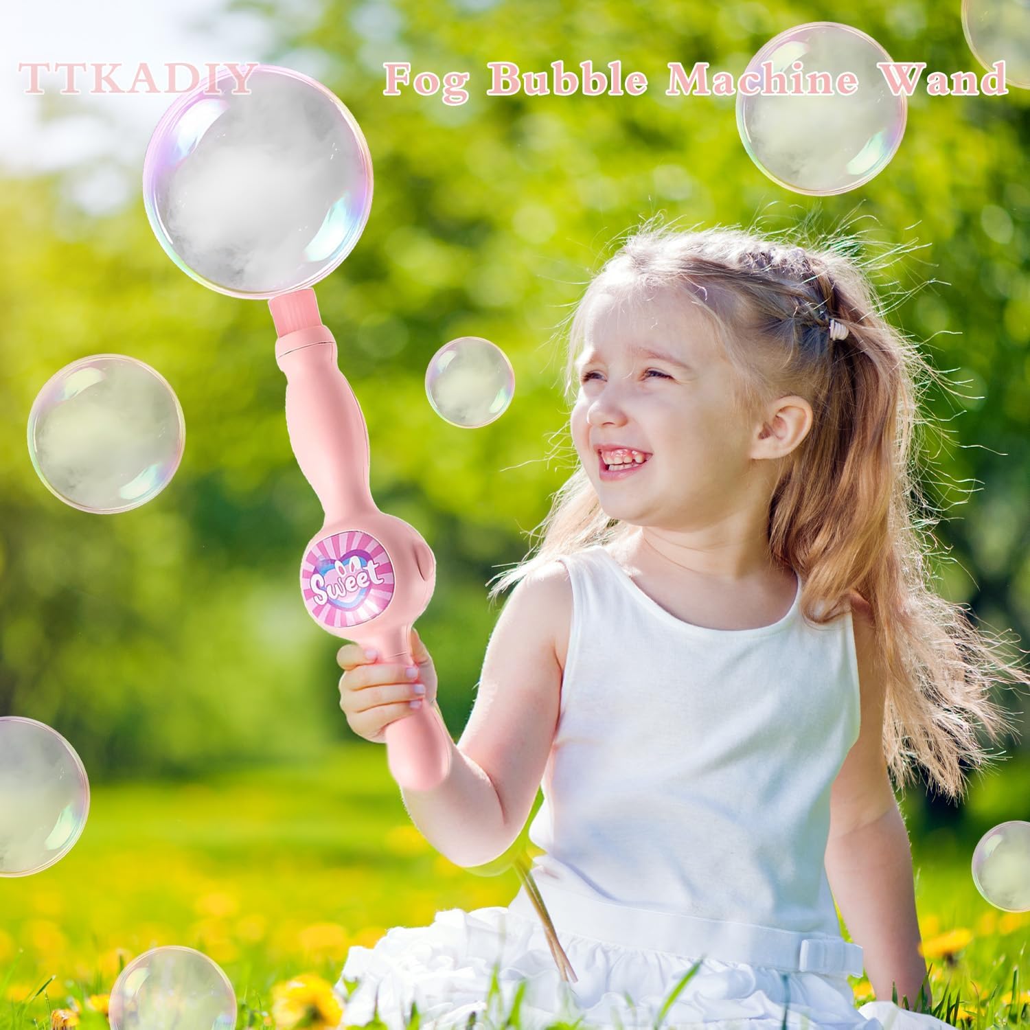 TTKADIY bubble wand in action, bubbles and glow during play