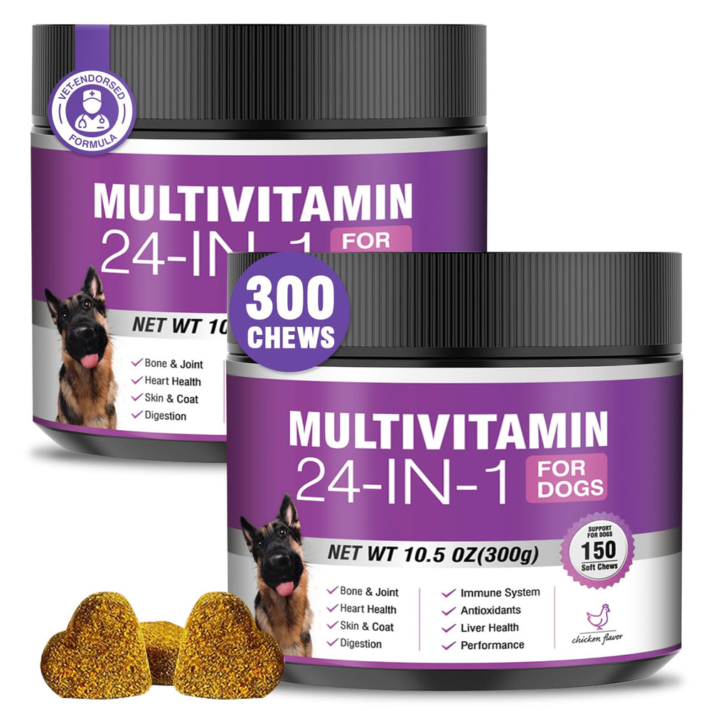 TTLXBL 24-in-1 dog vitamins bottle supports skin and coat health.