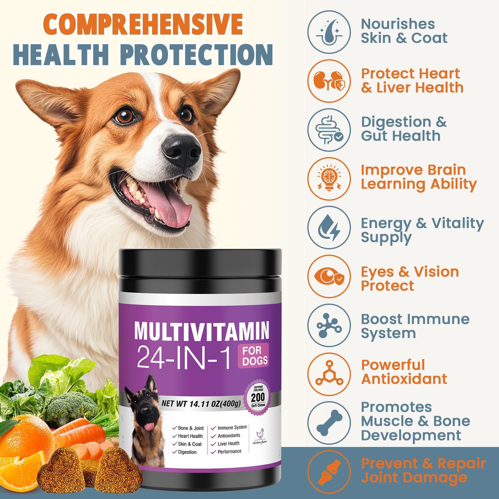 TTLXBL 24-in-1 dog vitamins chews close-up highlighting texture and palatability