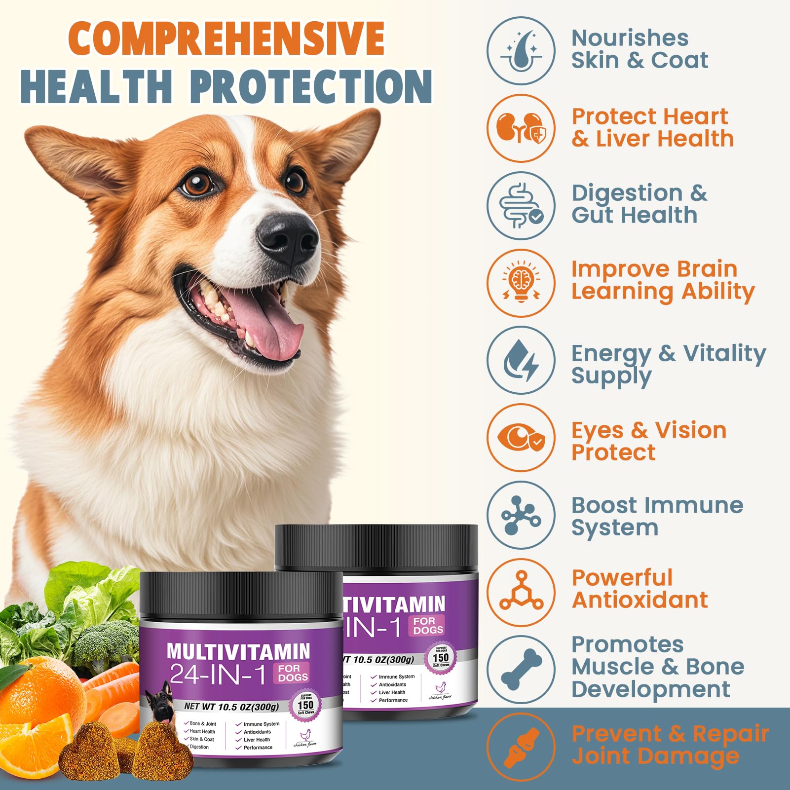 TTLXBL dog vitamin chews closeup shows tasty texture for daily supplementation.