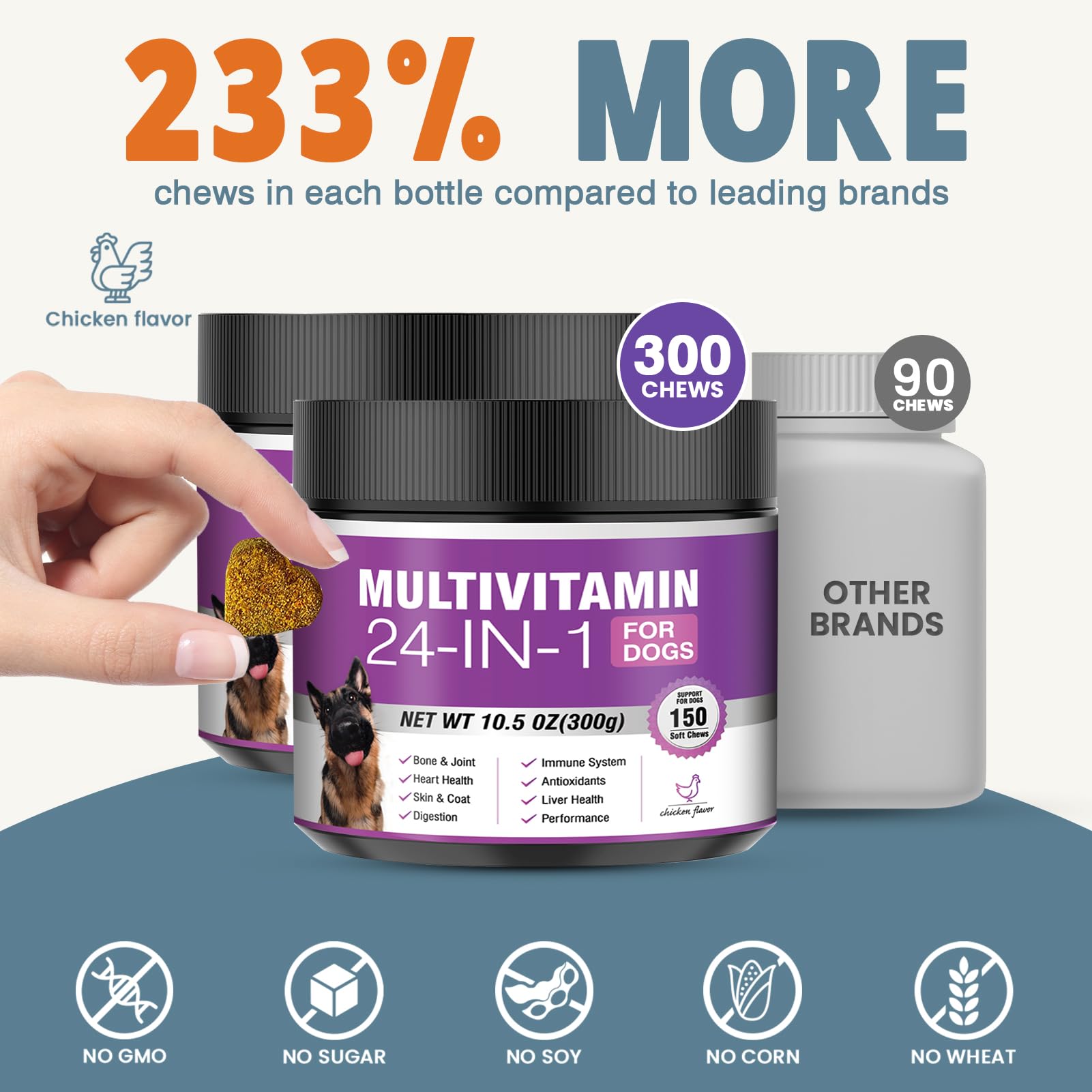 TTLXBL probiotics label suggests balanced gut health for dogs.