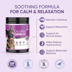 TTLXRL calming chews chicken flavor treats, dog happily chewing.