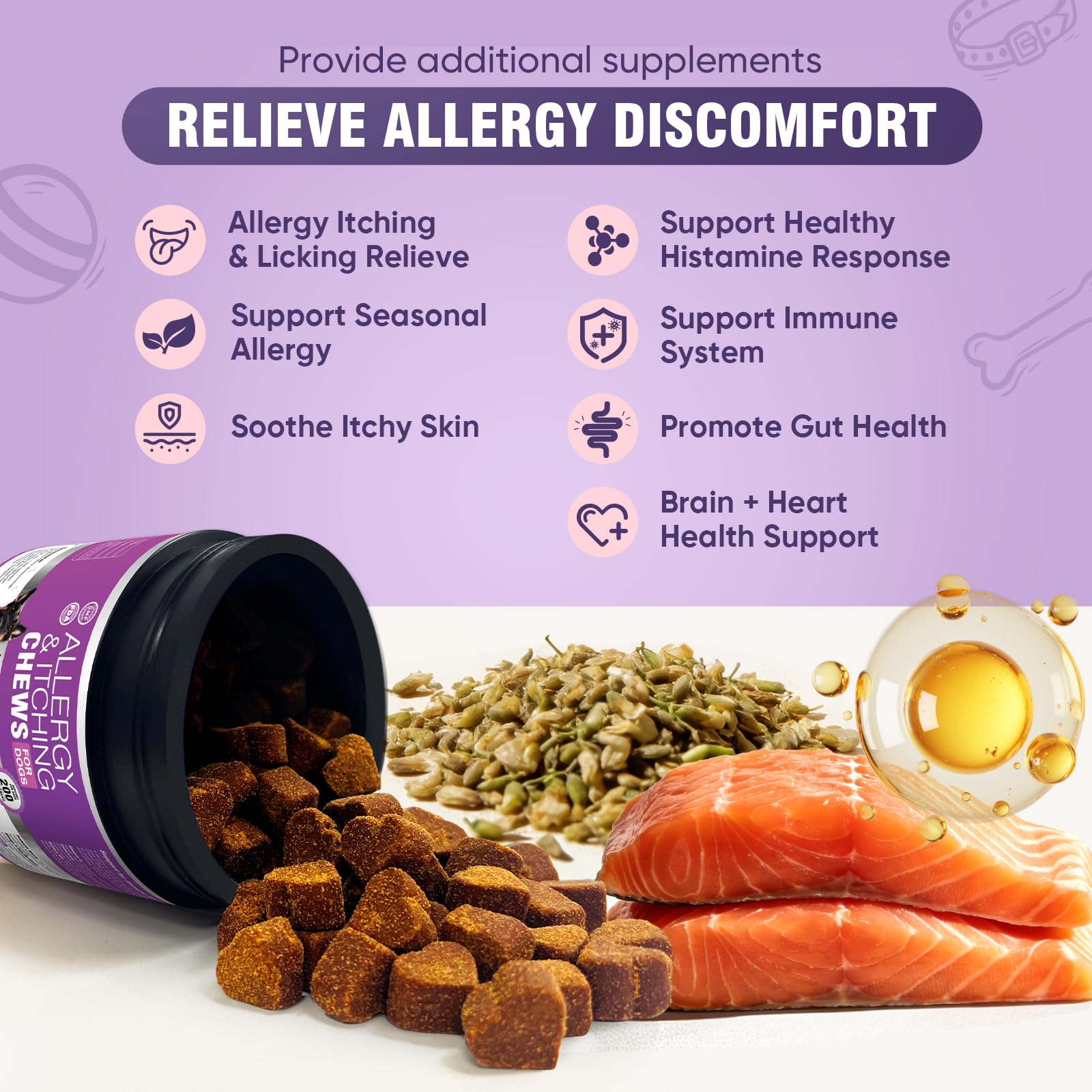 TTLXRL dog allergy chews soft chews close-up highlighting texture and palatable flavor.