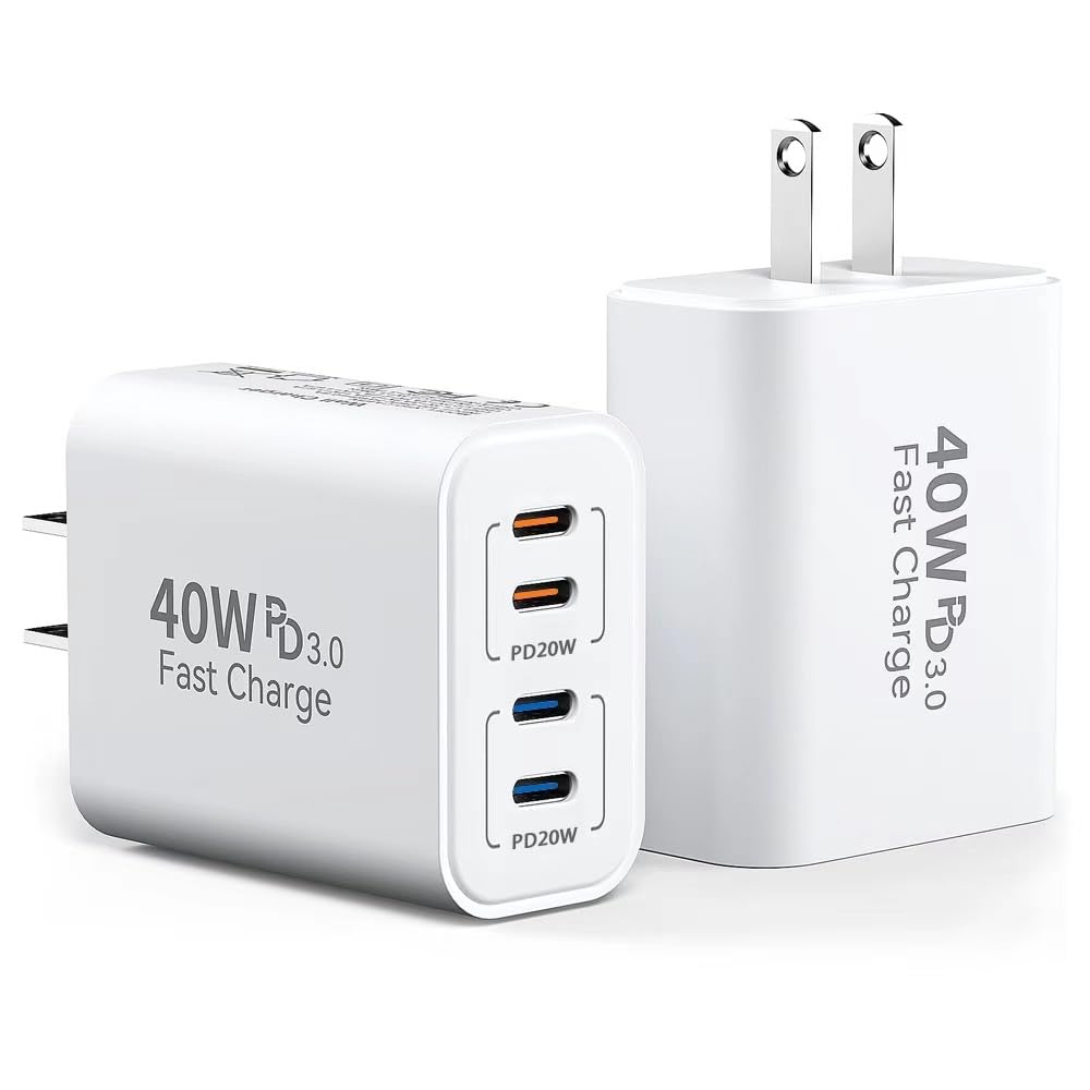 TT&C 40W USB-C charger block front view with four ports for fast charging