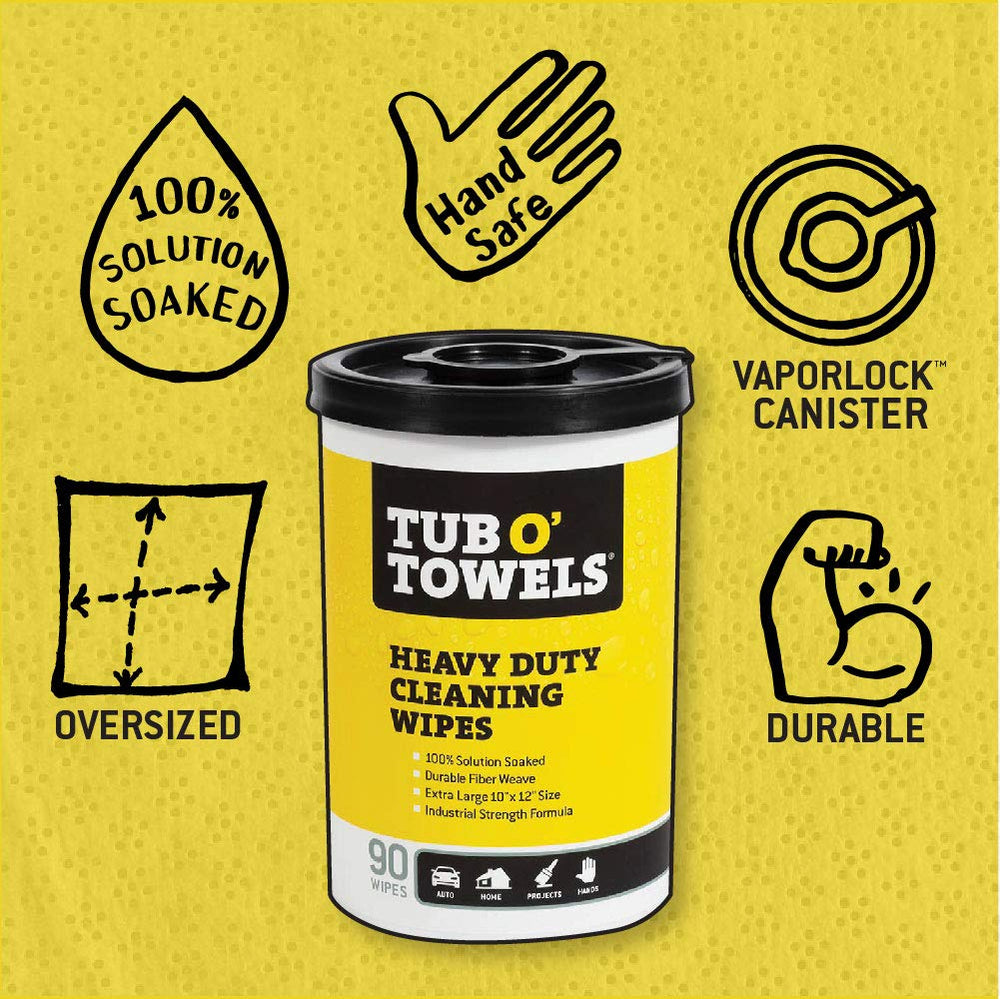 Tub O' Towels TW90 removing grease and tar from a tough stain.