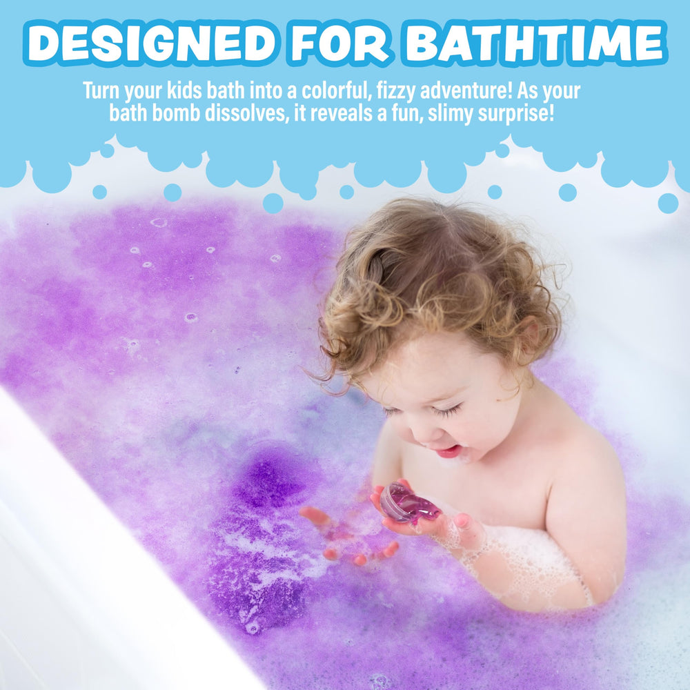 Tub Works fizz and color reveal image highlights the surprise slime inside during bath time.